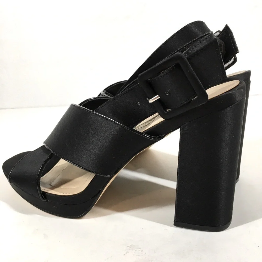 Nina New York Black Criss Cross Straps Platform Open Toe Sandal Heels Size 7.5M